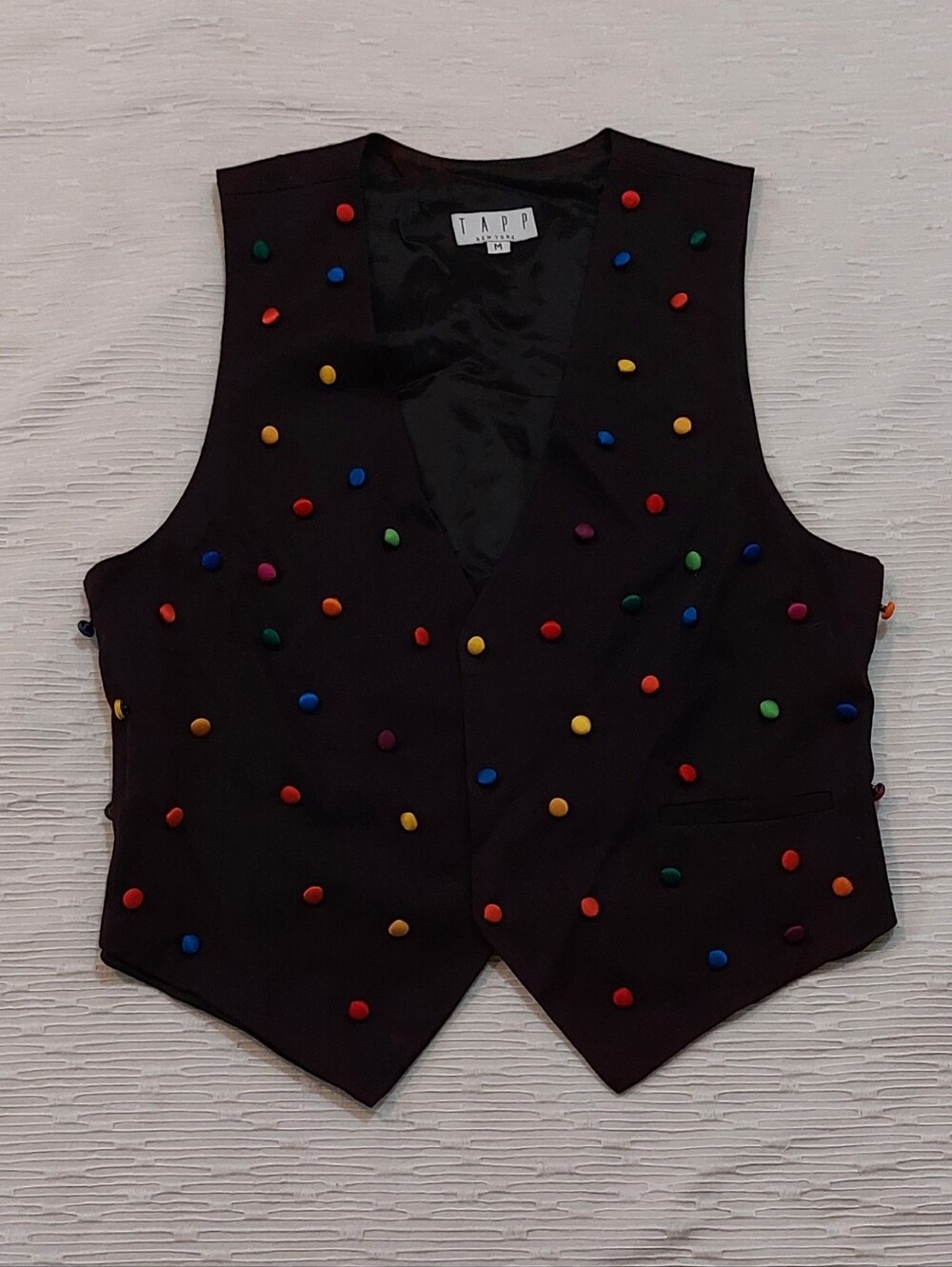 Vintage Black Vest with Multicolor Button Embellishments Size Medium